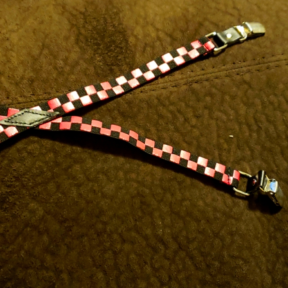 Pink and black checkerboard suspenders